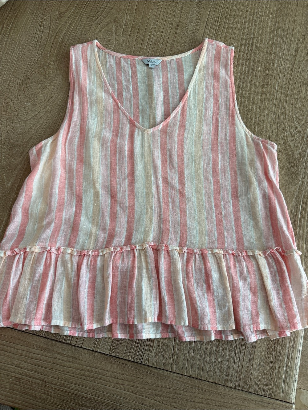 Rails Pink & Cream Striped Ruffle Hem Tank Size Small